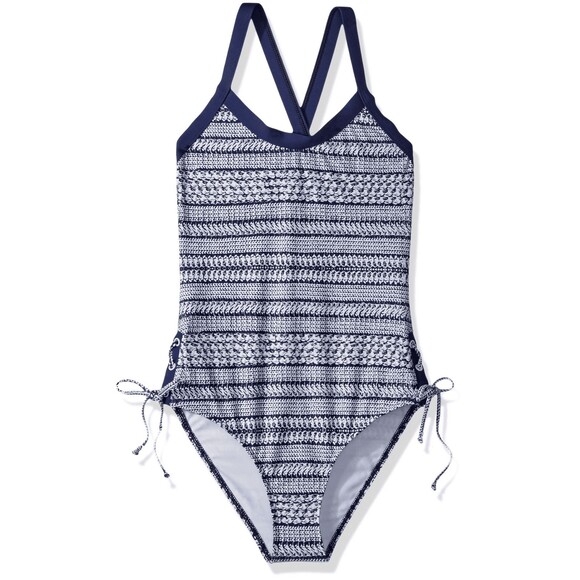 NWT Splendid Nautical By Nature X Back Swimsuit Girls 12 Navy - Picture 1 of 2